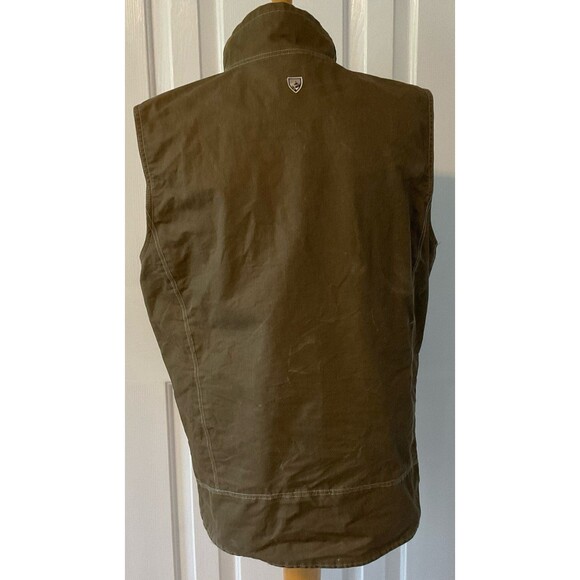 Kuhl Burr Mens Vest Vintage Pantina Dye Khaki Full Zip Collar Pockets Sz Large - Picture 2 of 11